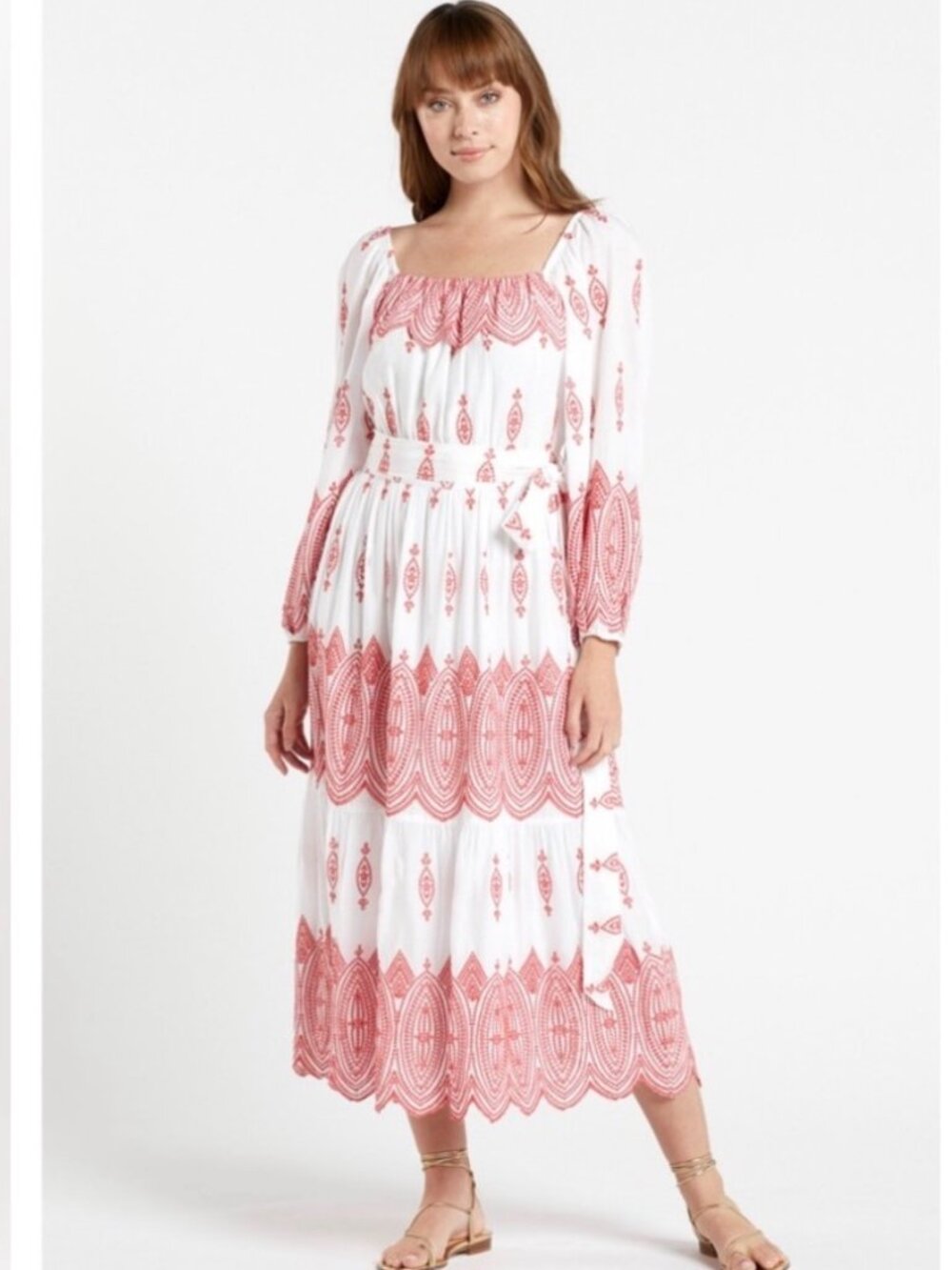 Marie Oliver Jessie Eyelet Long Sleeve Midi Dress, Size Small